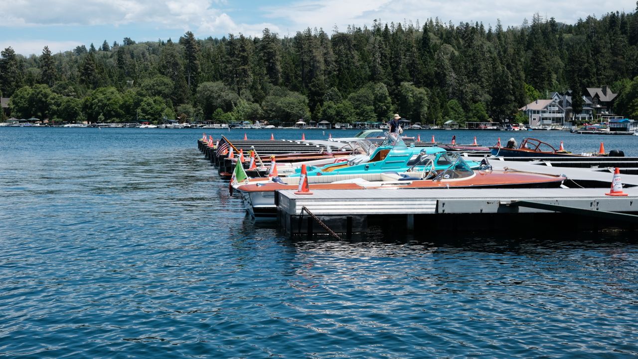 Lake dock with boats